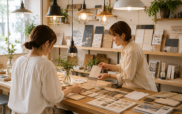 ショールームに展示された素材とアイデア